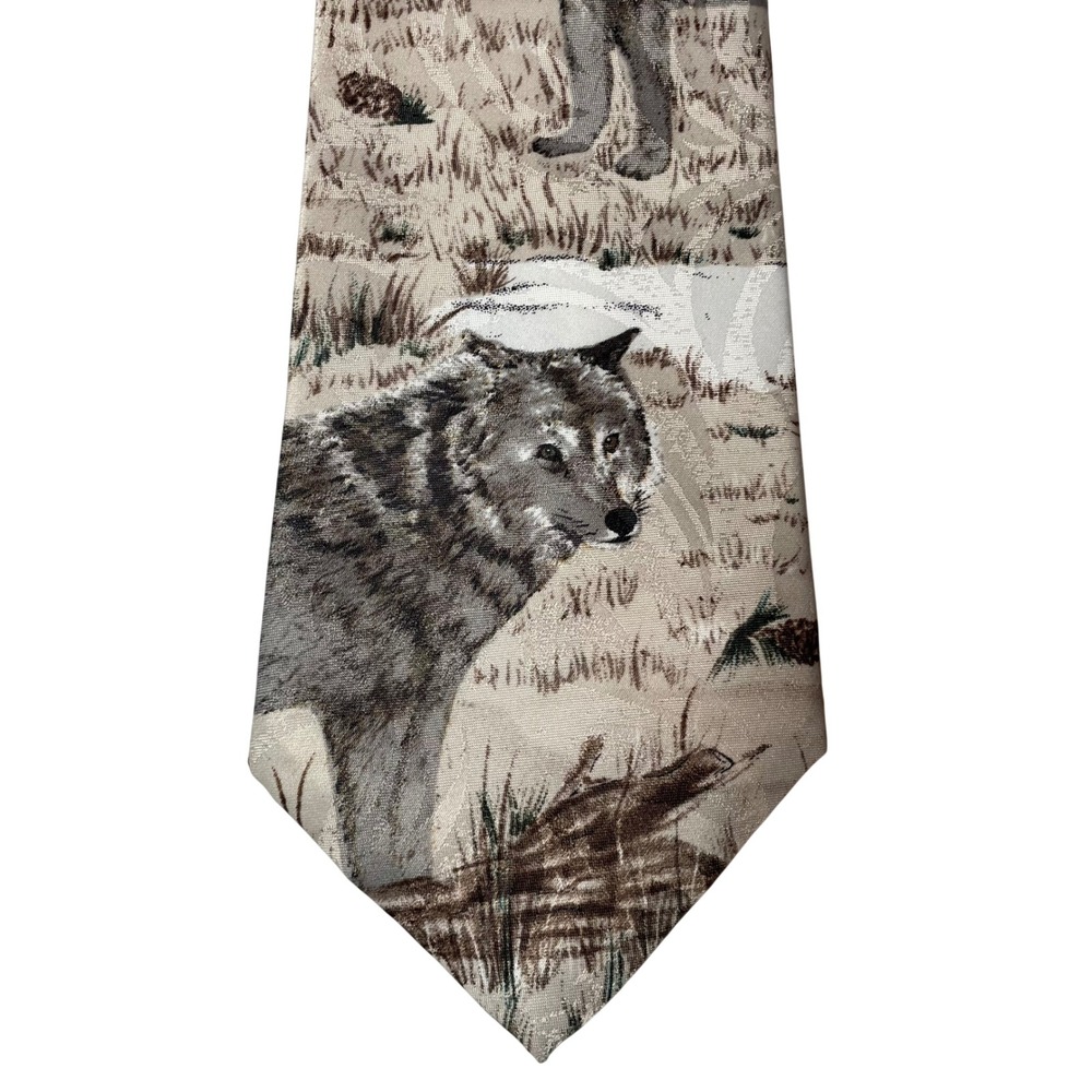 VTG Animal Tracks Watchful Wolves 1995 Lynell LW Bradshaw Novelty Necktie Mens - Picture 3 of 7